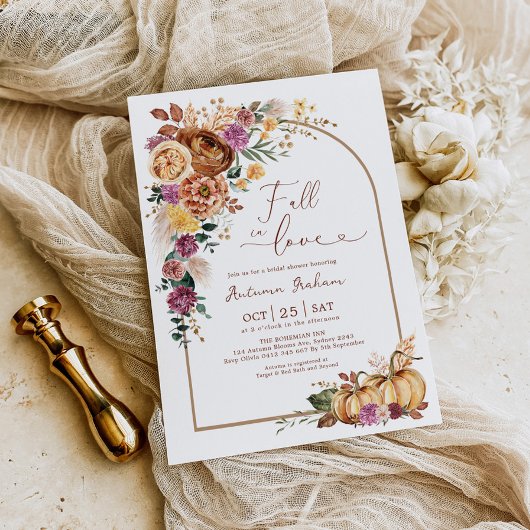 Carte Boho Arch Citrouille tomber dans la Fête des marié