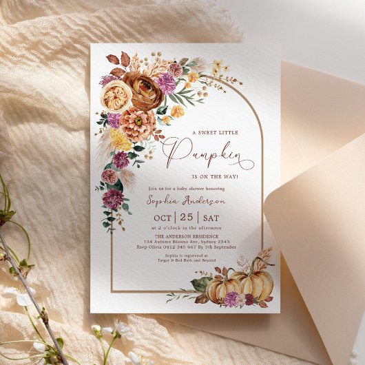 Carte Boho Arch Sweet Petit Baby shower Citrouille