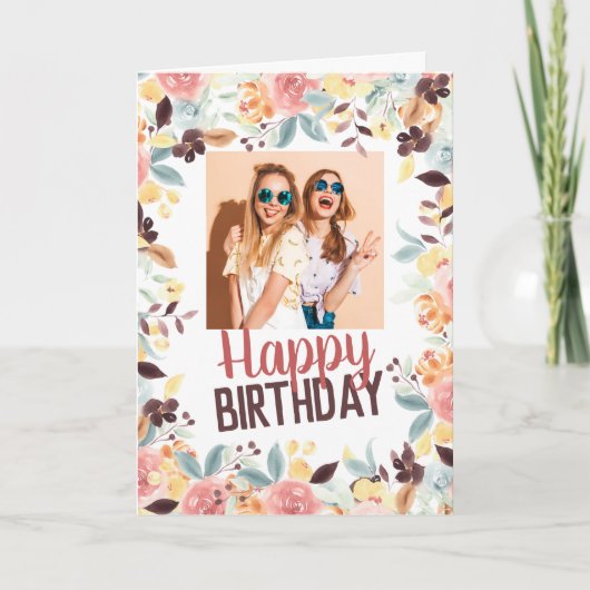 Carte Boho automne floral heureux anniversaire (Devant)