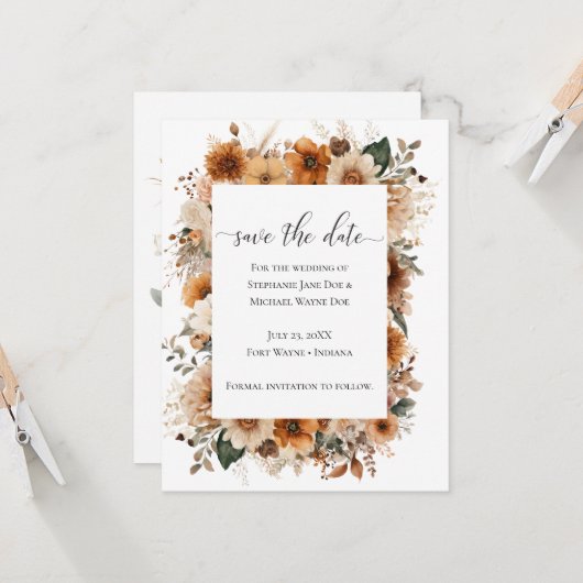 Carte Boho Autumn Dried Flowers | Save the Date (Devant/Arrière en situation)