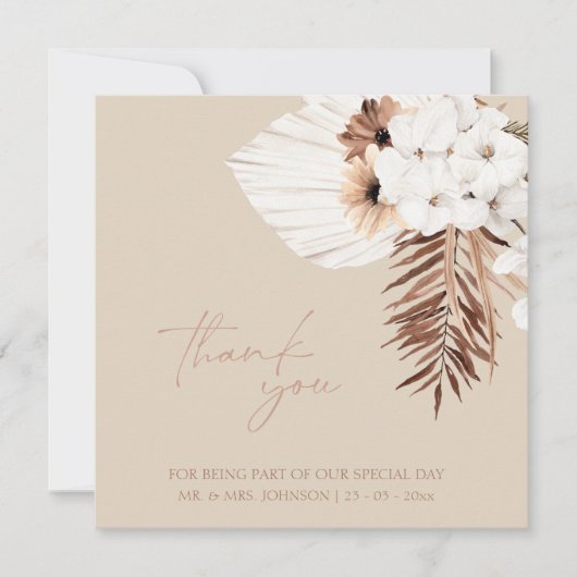 Carte Boho Beige Pampas Grass Orchidée Mariage Merci (Devant)
