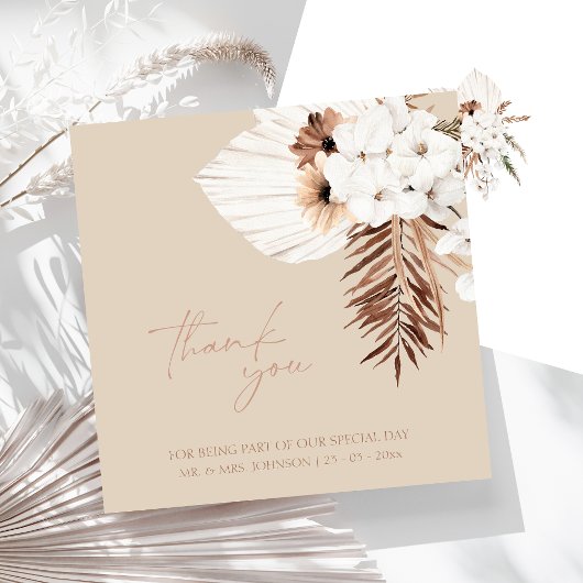 Carte Boho Beige Pampas Grass Orchidée Mariage Merci