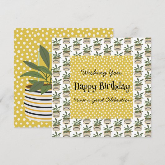Carte Boho Birthday Plantes Dots Gold Sage Green (Devant / Derrière)