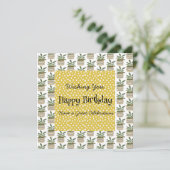 Carte Boho Birthday Plantes Dots Gold Sage Green (Debout devant)