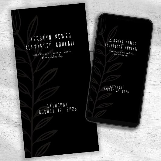 Carte Boho Black and White Vintage Botanique Mariage