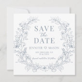 Carte Boho bleu foncé à couronne florale Enregistrer la  (Devant)