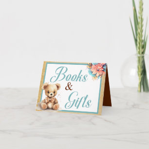 Carte Boho Blue Bear Baby shower Livres et cadeaux
