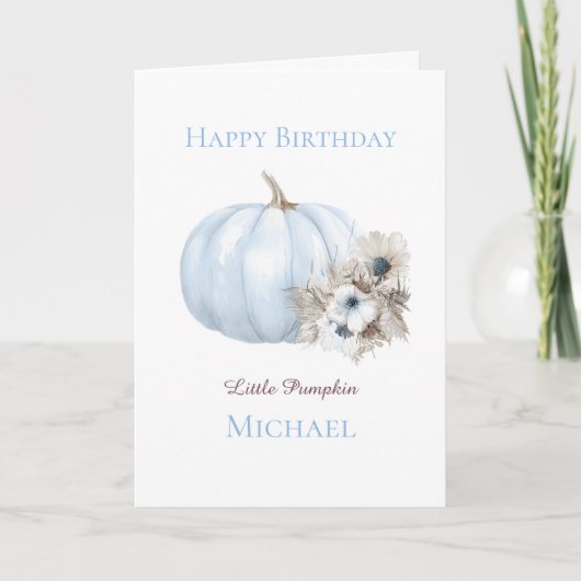 Carte Boho Blue Citrouille 1er Anniversaire (Devant)