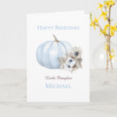Carte Boho Blue Citrouille 1er Anniversaire (Fleur jaune)