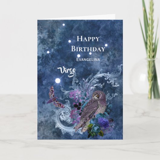 Carte Boho Blue Zodiac Virgo Constellation Anniversaire (Devant)