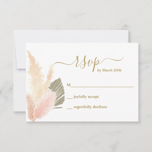 Carte Boho Blush Pampas Grass RSVP (Devant)