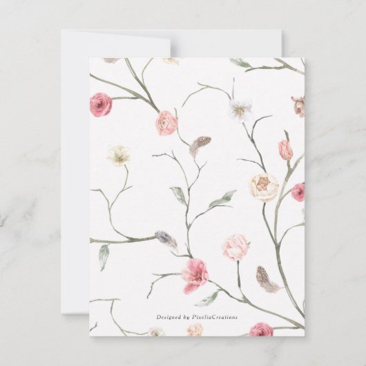 Carte Boho bohème fleuri rose nuptiale (Dos)