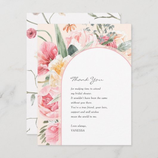 Carte Boho bohème fleuri rose nuptiale (Devant / Derrière)