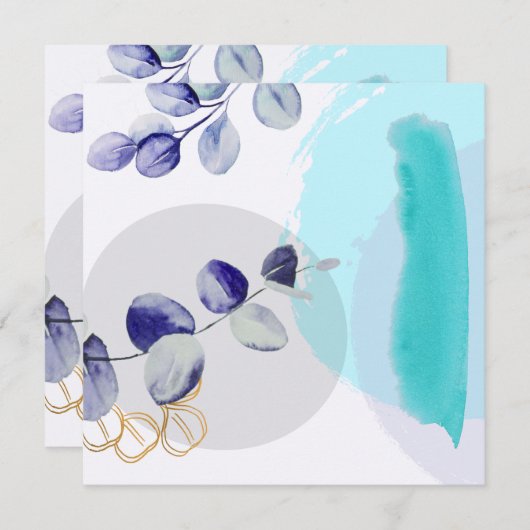 Carte Boho botanique cyan violet (Devant / Derrière)