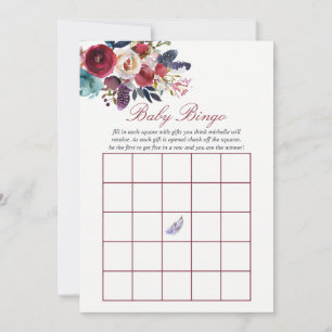 Carte Boho chic bordeaux et marine Baby Bingo