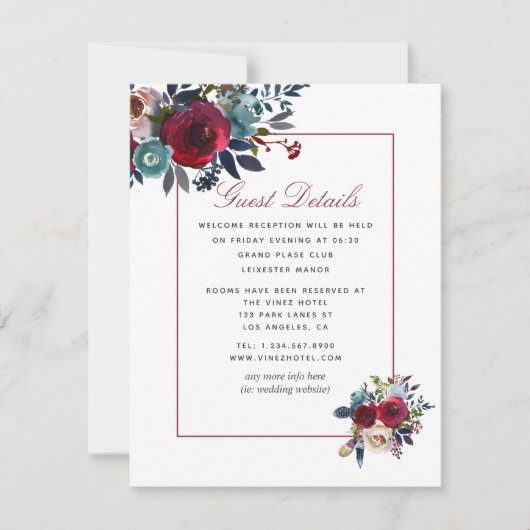 Carte Boho Chic Bourgogne et Mariage de automne d'automn (Devant)