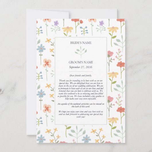 Carte Boho Chic Fleur sauvage Floral Mariage Itinéraire (Devant)