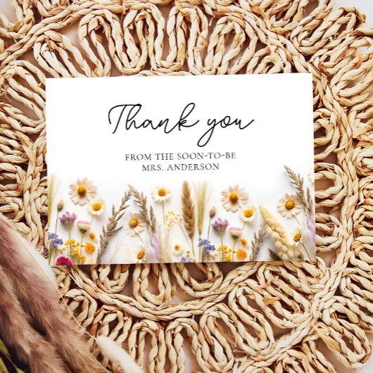 Carte Boho Chic Fleur sauvage Merci Fête des mariées