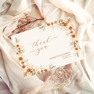 Carte Boho Chic Floral Pampas Merci Mariage en herbe