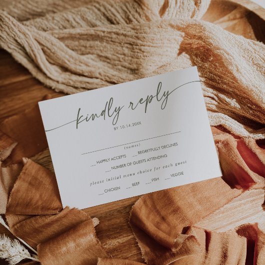 Carte Boho Chic Green et White Menu Choix RSVP Car