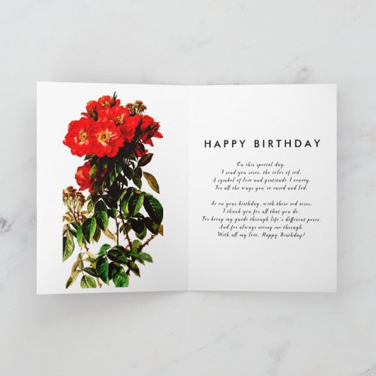 Carte Boho Chic Joyeux anniversaire Red Roses Bouquet Ta (Intérieur)