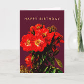 Carte Boho Chic Joyeux Anniversaire Rouge Roses Bourgogn (Devant)