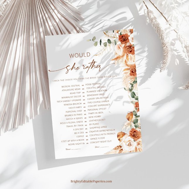 Carte Boho Chic "Préfèrerait-Elle Plutôt" Jeu de Baby Sh (Créateur téléchargé)