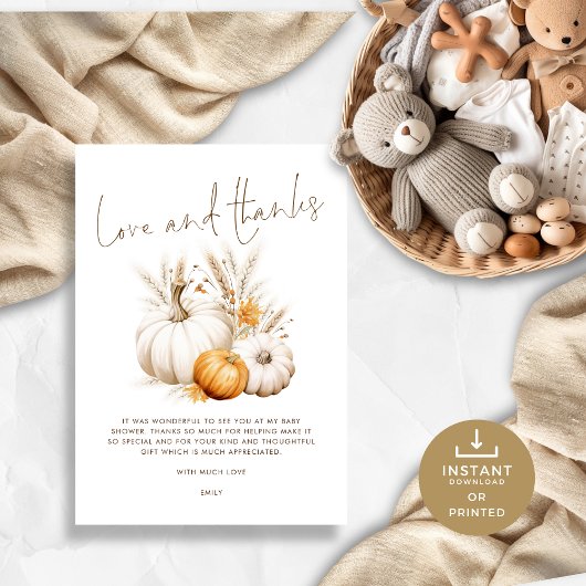Carte Boho Citrouille Grasses Amour et Merci Baby shower