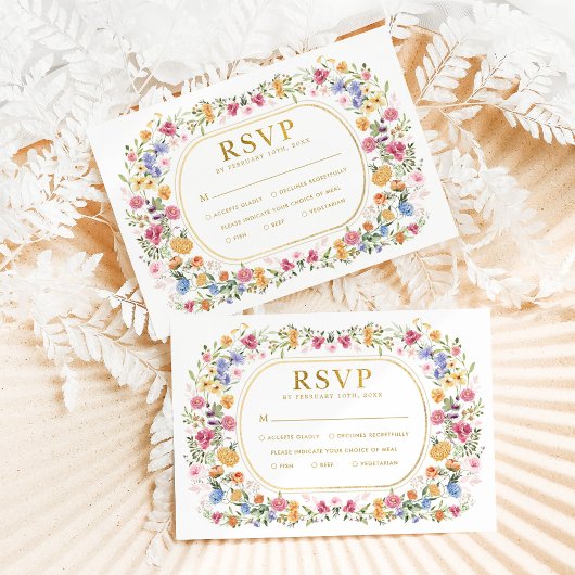 Carte Boho coloré Fleur sauvage Jardin mariage RSVP cart