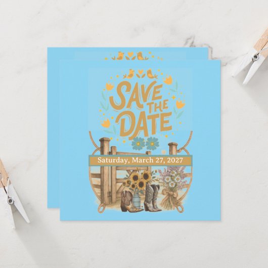 Carte Boho Cowboy Enregistrer la date (Devant/Arrière en situation)