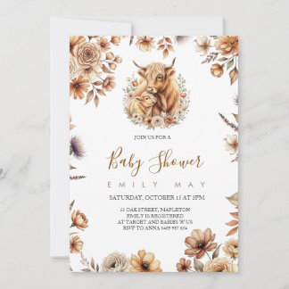 Carte Boho Cute Highland Cow Baby Shower