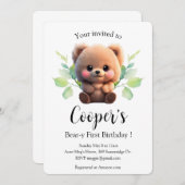Carte Boho de l'ours en peluche mou 1er anniversaire (Devant / Derrière)