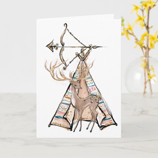 Carte Boho Deer Tent Joyeux Anniversaire (Fleur jaune)