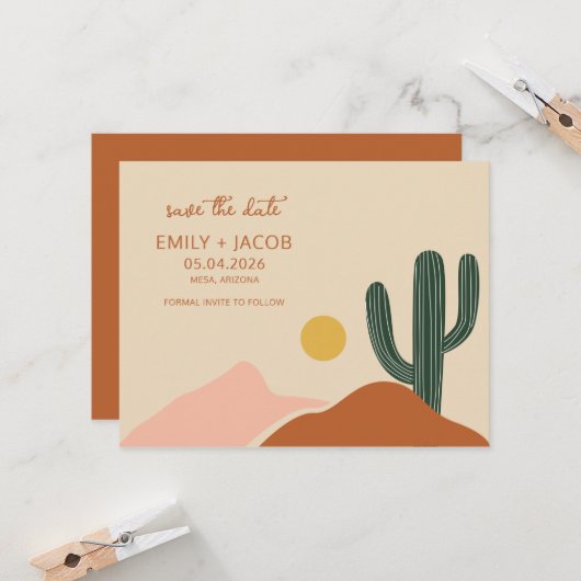 Carte Boho Desert Mariage simple Enregistrer la date (Devant/Arrière en situation)