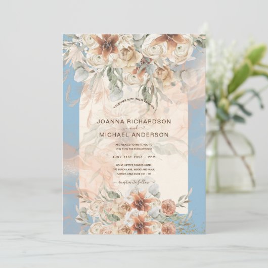 Carte BOHO Dusty Blue Pampas Grass Mariage (Debout devant)