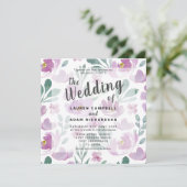 Carte Boho Elegant Aquarelle Floral Purple Mariage (Debout devant)