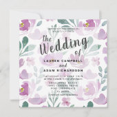 Carte Boho Elegant Aquarelle Floral Purple Mariage (Devant)