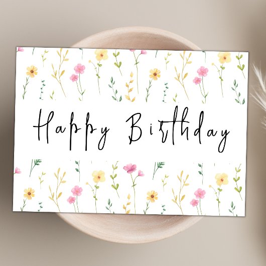 Carte Boho Fleur sauvage Aquarelle moderne Joyeux annive
