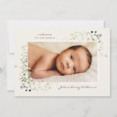 Carte Boho Fleur Sauvage Délicate | 4 Photo Naissance (Devant)