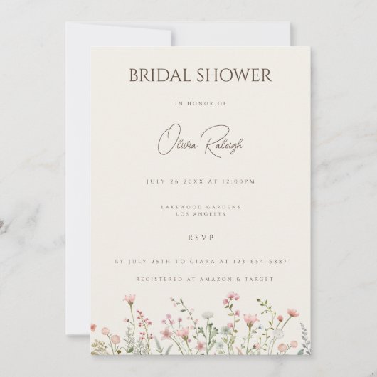 Carte Boho Fleur sauvage Fête des mariées beige si (Devant)