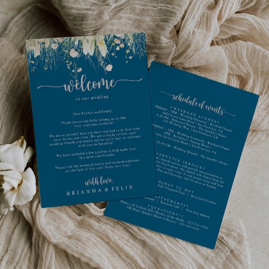 Carte Boho Fleur sauvage Marine Mariage Bienvenue