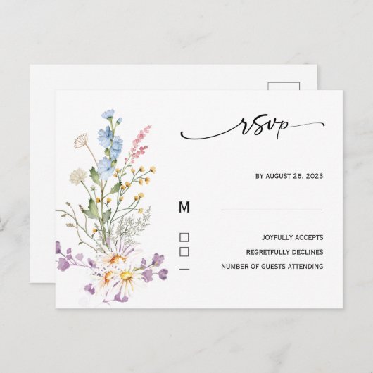 Carte Boho Fleur sauvage Rsvp (Devant / Derrière)