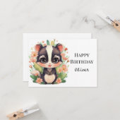 Carte Boho Fleur sauvage Skunk Anniversaire (Devant/Arrière en situation)