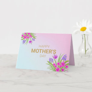 Carte Boho Floral Bonne Fête des mères rose violet jaune