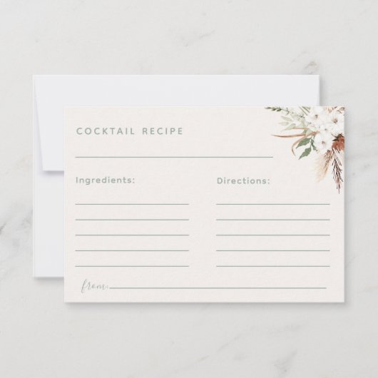 Carte Boho Floral Cocktail Recette (Devant)