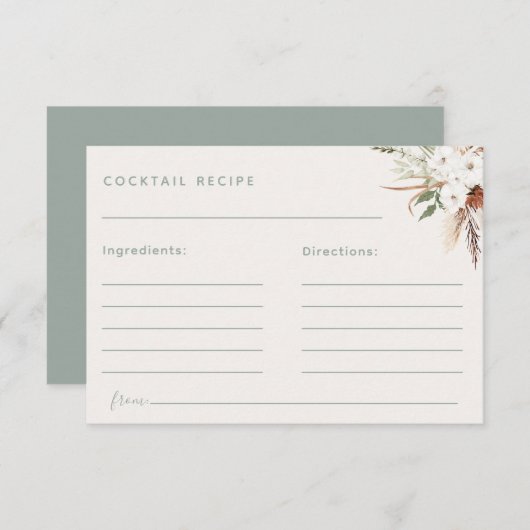 Carte Boho Floral Cocktail Recette (Devant / Derrière)