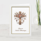 Carte Boho Floral Croix de Pâques (Devant)