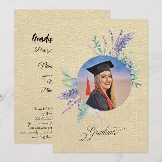 Carte Boho Floral Graduation Party Invite (Devant / Derrière)