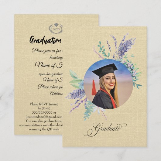 Carte Boho Floral Graduation Party Invite Enclosure (Devant / Derrière)