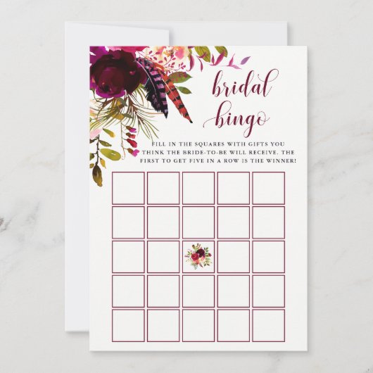 Carte Boho Floral | Jeu de Bingo pour Baby Shower de Mar (Devant)